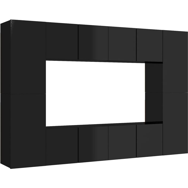 

Juego de mueble para TV de 8 piezas aglomerado negro brillante - Negro - Vidaxl