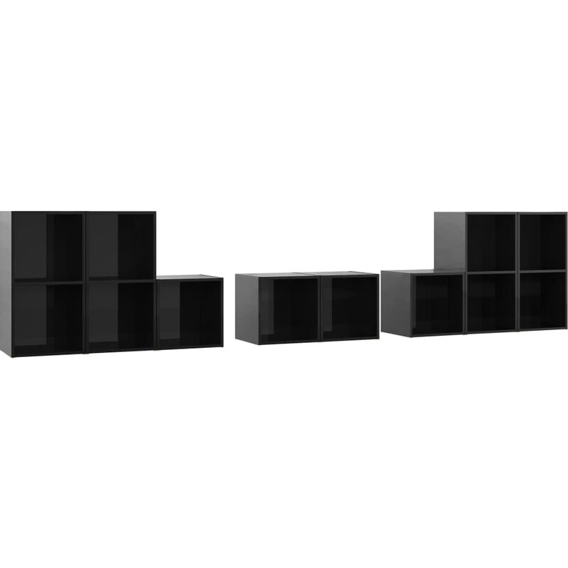 

Juego de mueble para TV de 8 piezas aglomerado negro brillante - Negro - Vidaxl