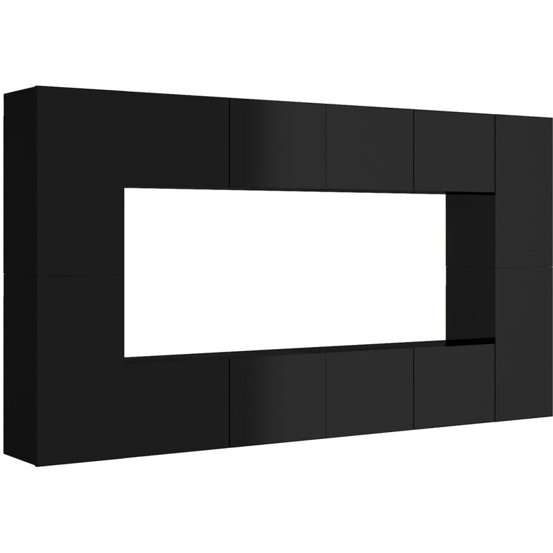 

Juego de mueble para TV de 8 piezas aglomerado negro brillante - Negro - Vidaxl