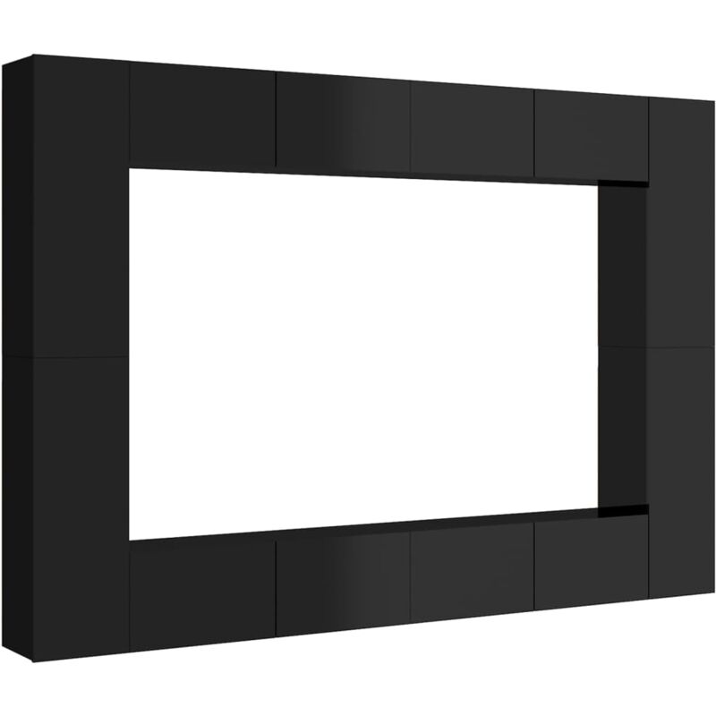 

Juego de mueble para TV de 8 piezas aglomerado negro brillante - Negro - Vidaxl