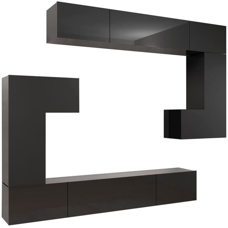 

Juego de mueble para TV de 8 piezas aglomerado negro brillante - Negro - Vidaxl