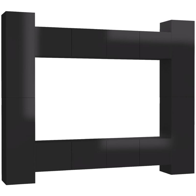 

Juego de mueble para TV de 8 piezas aglomerado negro brillante - Negro - Vidaxl