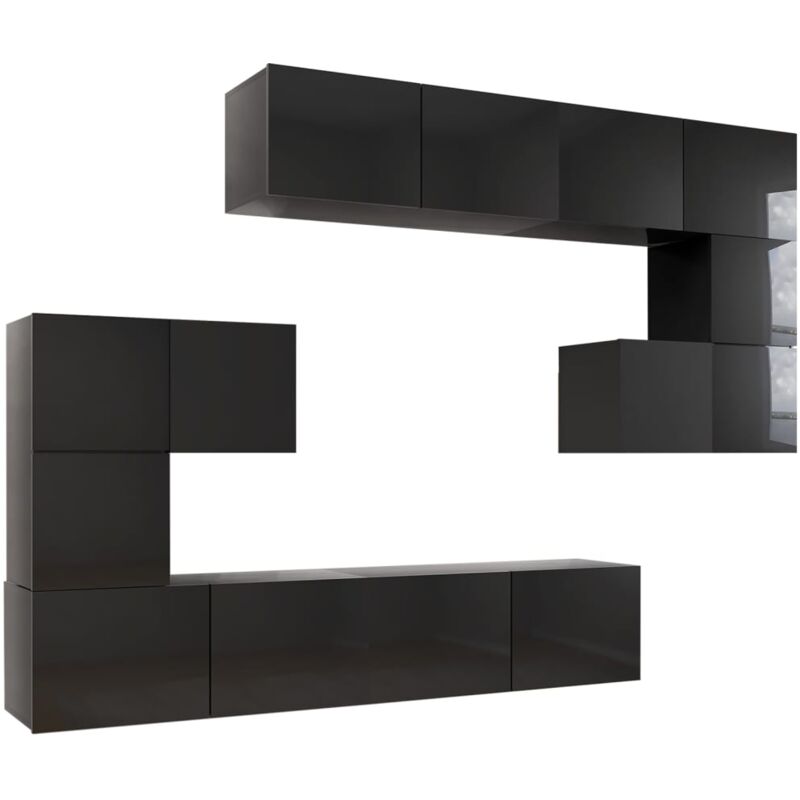 

Juego de mueble para TV de 8 piezas aglomerado negro brillante - Negro - Vidaxl