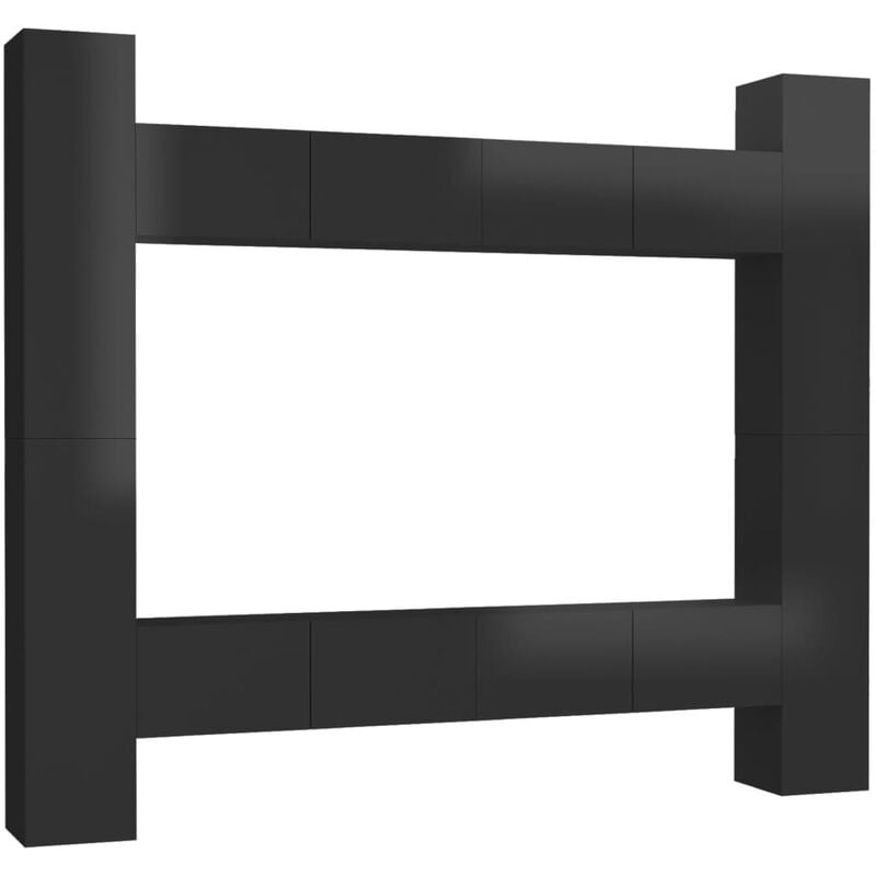 

Juego de mueble para TV de 8 piezas aglomerado negro brillante - Negro - Vidaxl