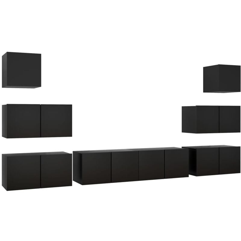 

Juego de mueble para TV de 8 piezas aglomerado negro - Negro - Vidaxl
