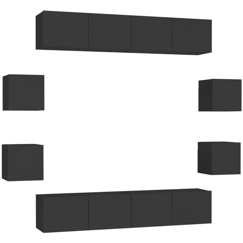 

Juego de mueble para TV de 8 piezas aglomerado negro - Negro - Vidaxl