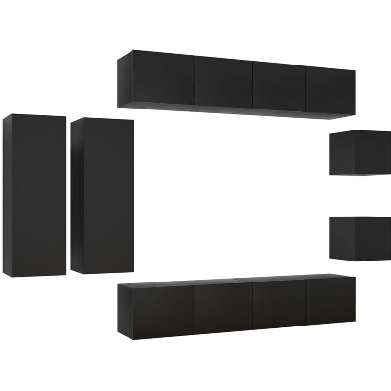 

Juego de mueble para TV de 8 piezas aglomerado negro - Negro - Vidaxl