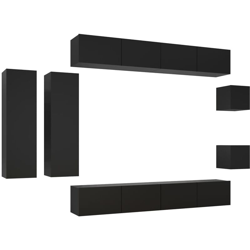 

Juego de mueble para TV de 8 piezas aglomerado negro - Negro - Vidaxl