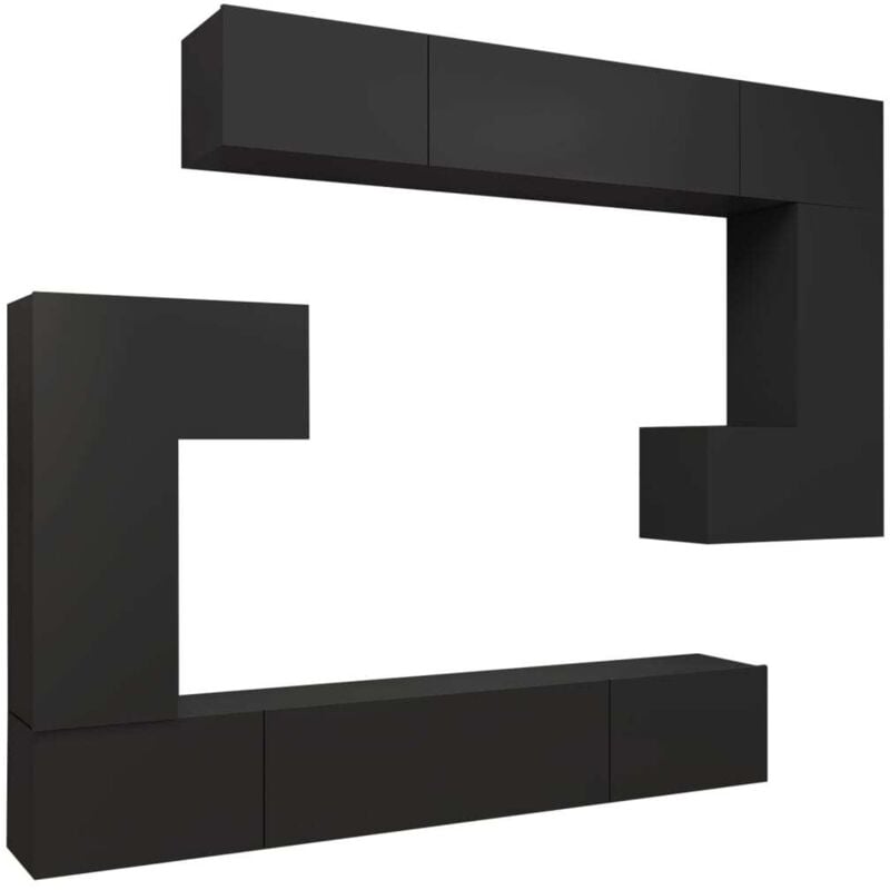 

Juego de mueble para TV de 8 piezas aglomerado negro - Negro - Vidaxl