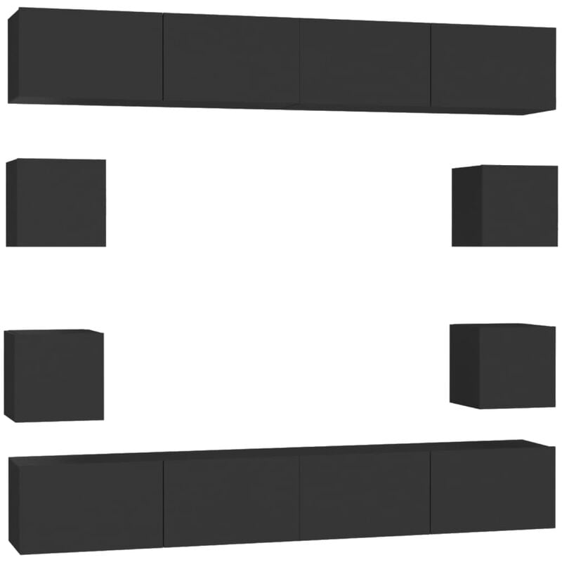 

Juego de mueble para TV de 8 piezas aglomerado negro - Negro - Vidaxl