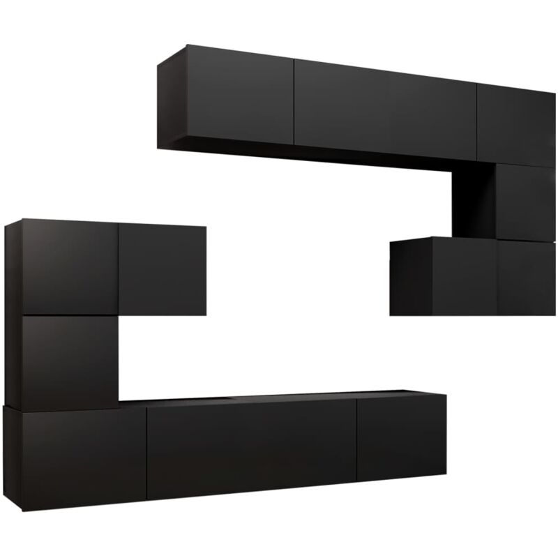 

vidaXL Juego de mueble para TV de 8 piezas aglomerado negro - Negro