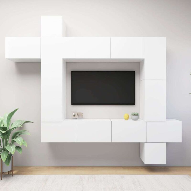 

Juego de mueble para TV de 9 piezas aglomerado blanco - Blanco - Vidaxl