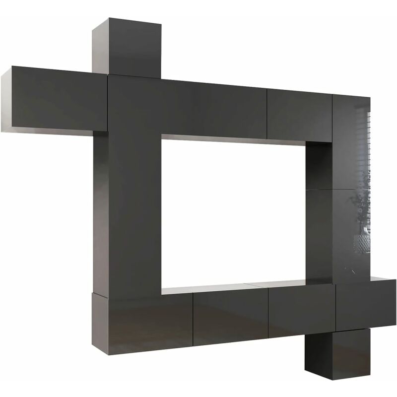 

vidaXL Juego de mueble para TV de 9 piezas aglomerado gris brillante - Gris