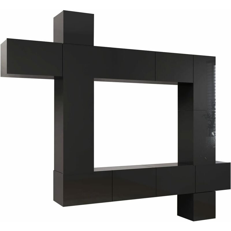 

Juego de mueble para TV de 9 piezas aglomerado negro brillante - Negro - Vidaxl