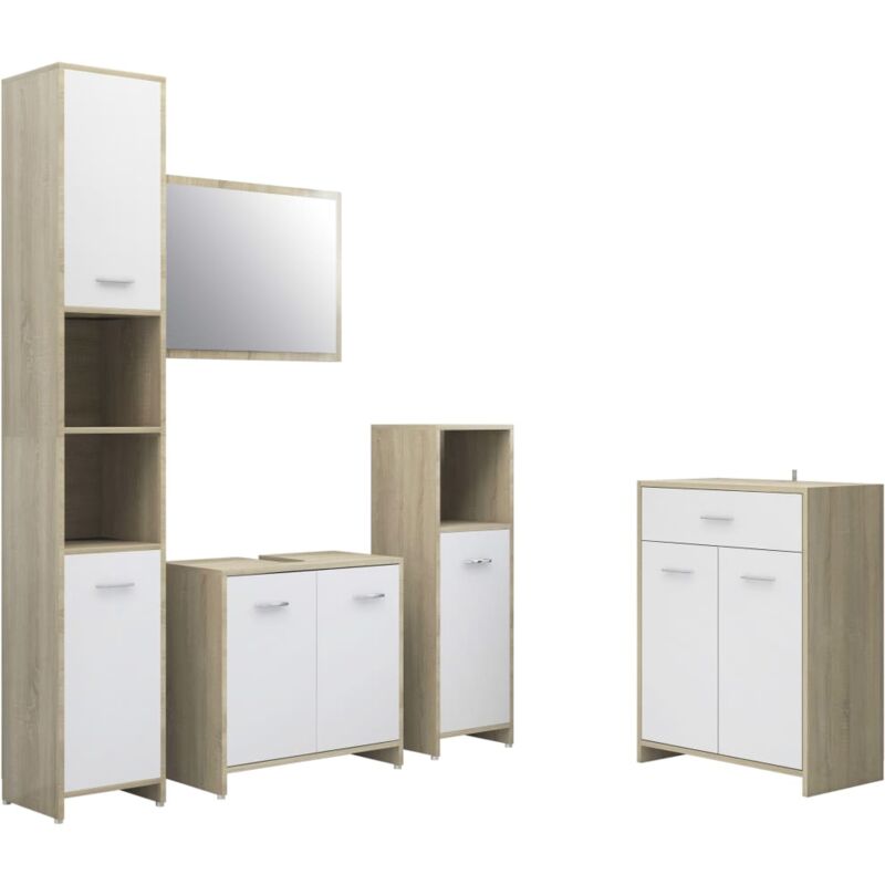 

Juego de muebles de baño de 4 piezas blanco y roble sonoma - Blanco - Vidaxl