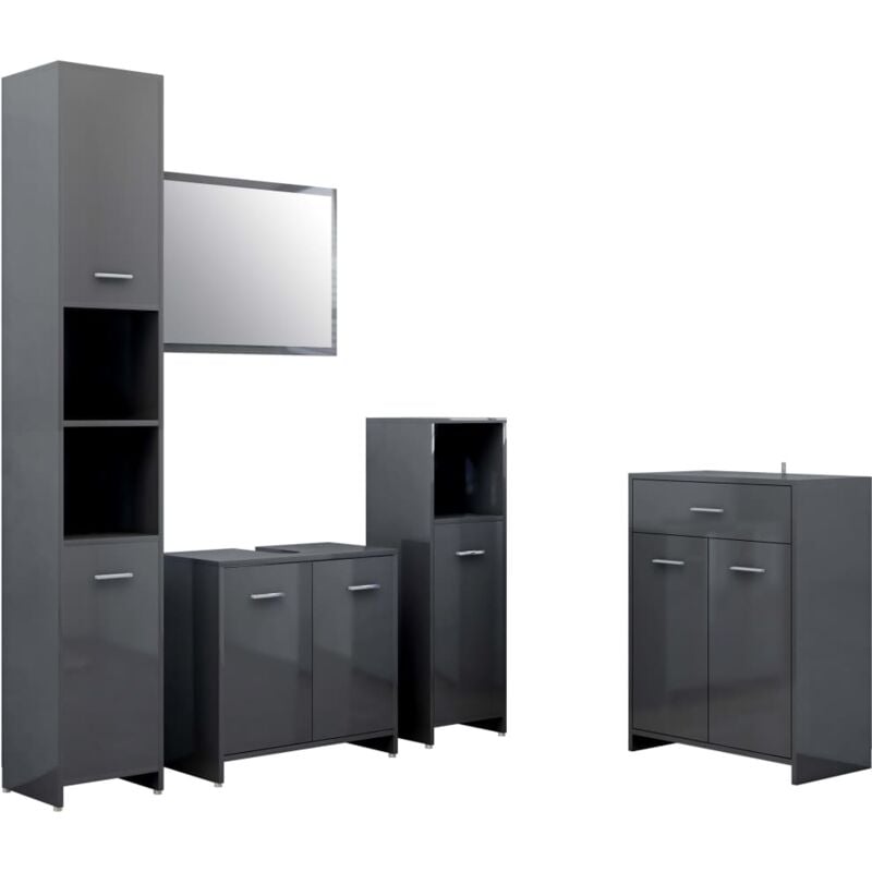 

Juego de muebles de baño de 4 piezas gris brillante - Gris - Vidaxl