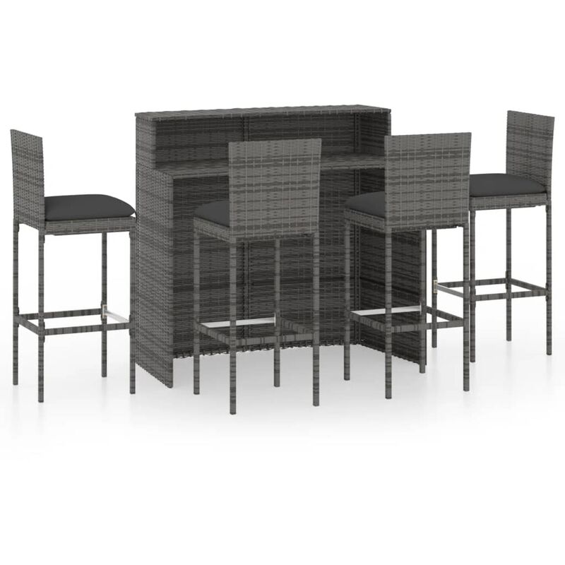 

vidaXL Juego de muebles de bar de jardín de 5 piezas y cojines gris - Gris