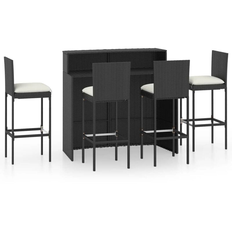 

vidaXL Juego de muebles de bar de jardín de 5 piezas y cojines negro - Negro