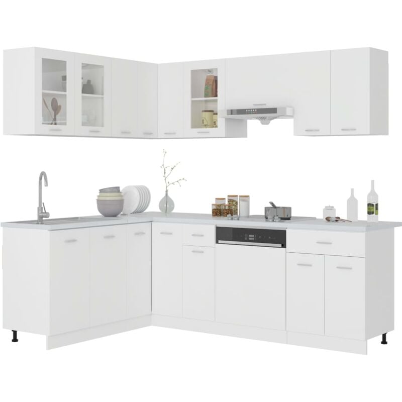 

Juego de muebles de cocina 11 piezas aglomerado blanco - Blanco - Vidaxl