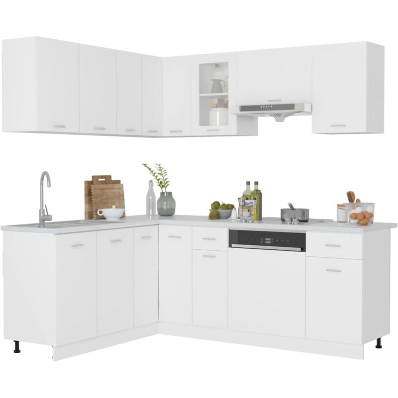 

Juego de muebles de cocina 11 piezas aglomerado blanco - Blanco - Vidaxl