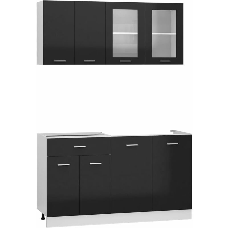 

vidaXL Juego de muebles de cocina 4 piezas aglomerado negro brillo - Negro