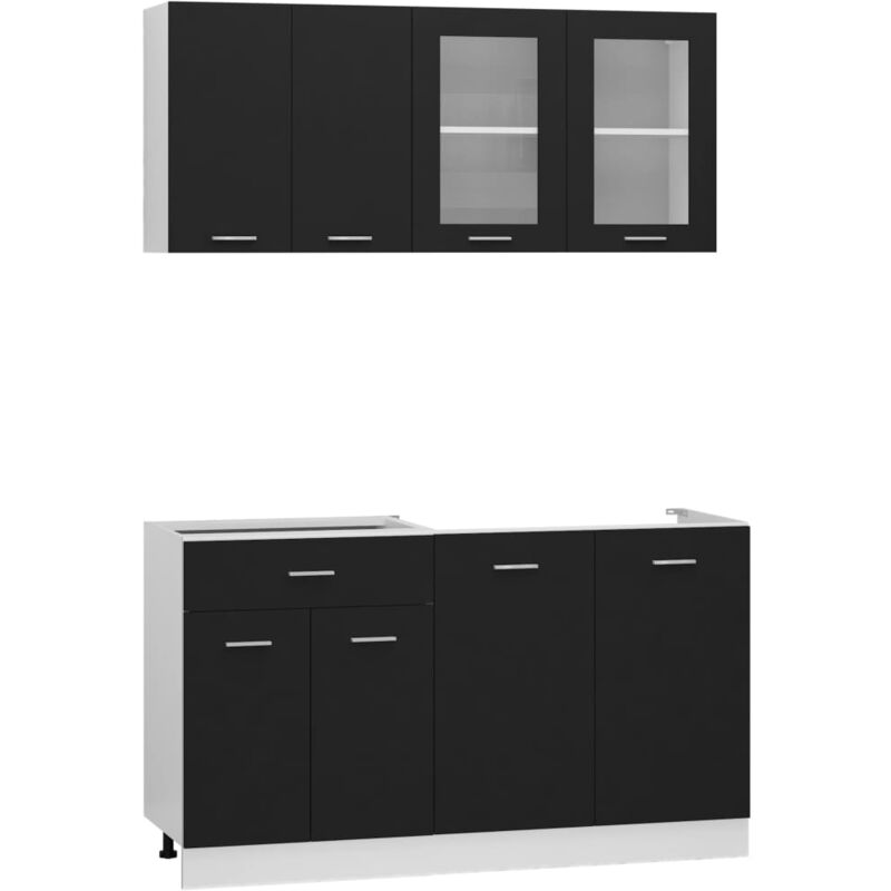 

vidaXL Juego de muebles de cocina 4 piezas aglomerado negro - Negro