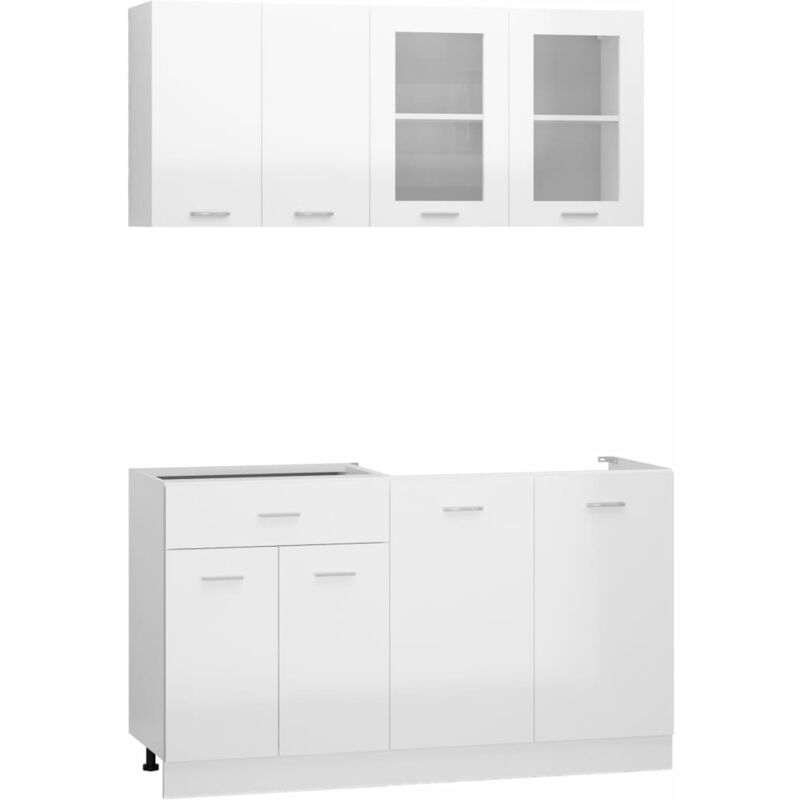 

vidaXL Juego de muebles de cocina 4 piezas aglomerado blanco brillo - Blanco