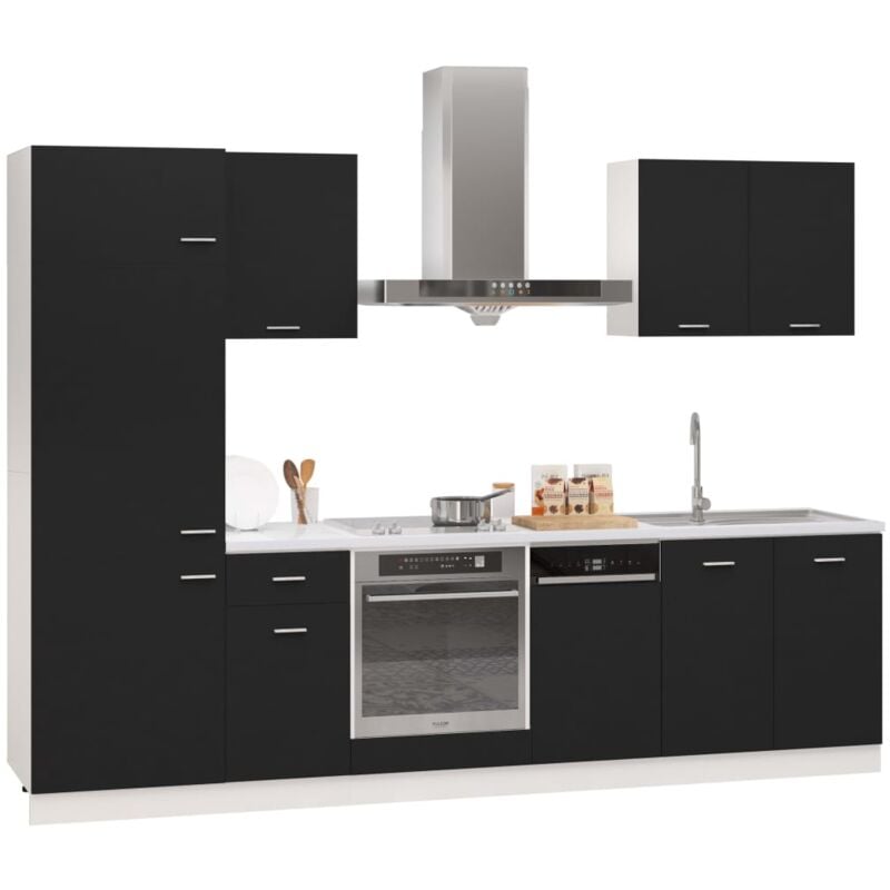 

Juego de muebles de cocina 7 piezas aglomerado negro - Negro - Vidaxl