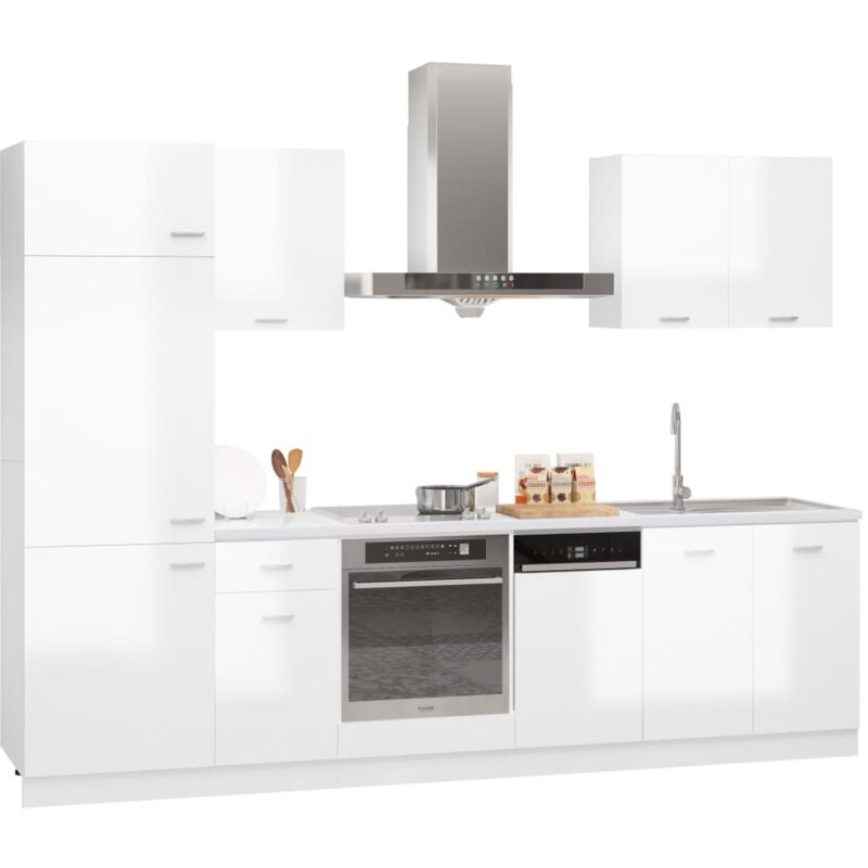

Juego de muebles de cocina 7 piezas aglomerado blanco brillo - Blanco - Vidaxl