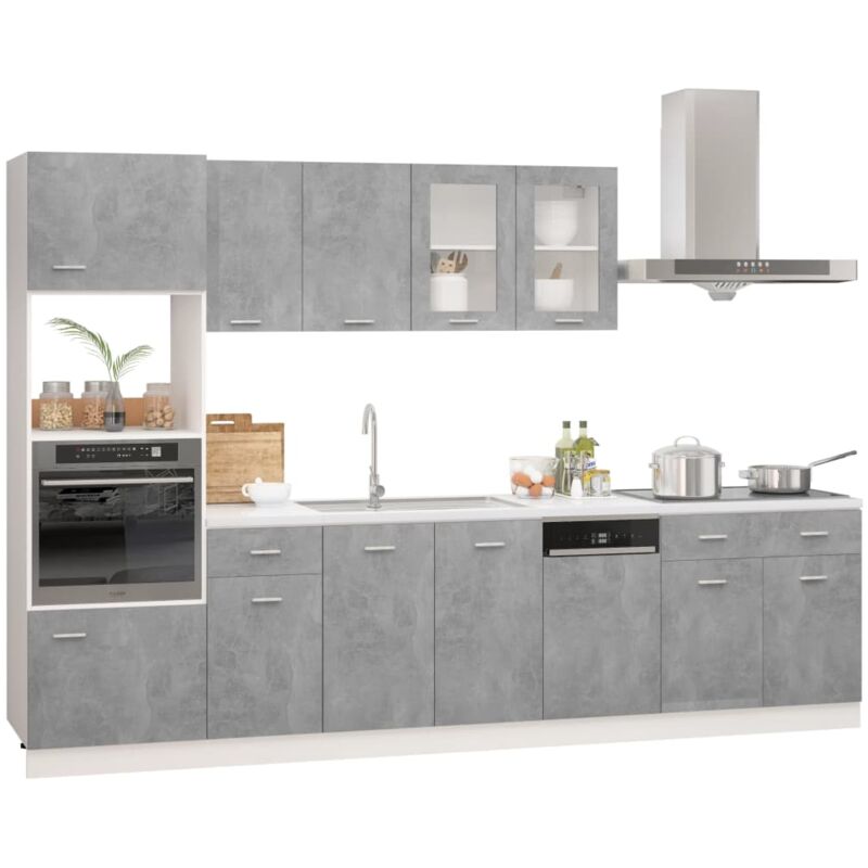 

Juego de muebles de cocina 7 piezas aglomerado gris hormigón - Gris - Vidaxl