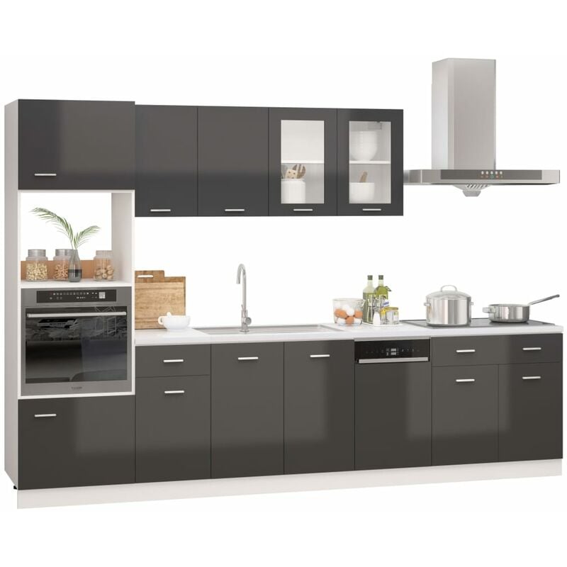 

Juego de muebles de cocina 7 piezas aglomerado gris brillo - Gris - Vidaxl