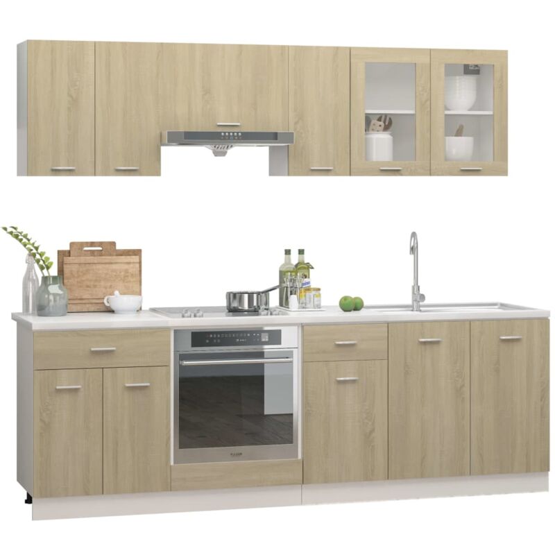 

Juego de muebles de cocina 8 piezas aglomerado roble Sonoma - Marrón - Vidaxl