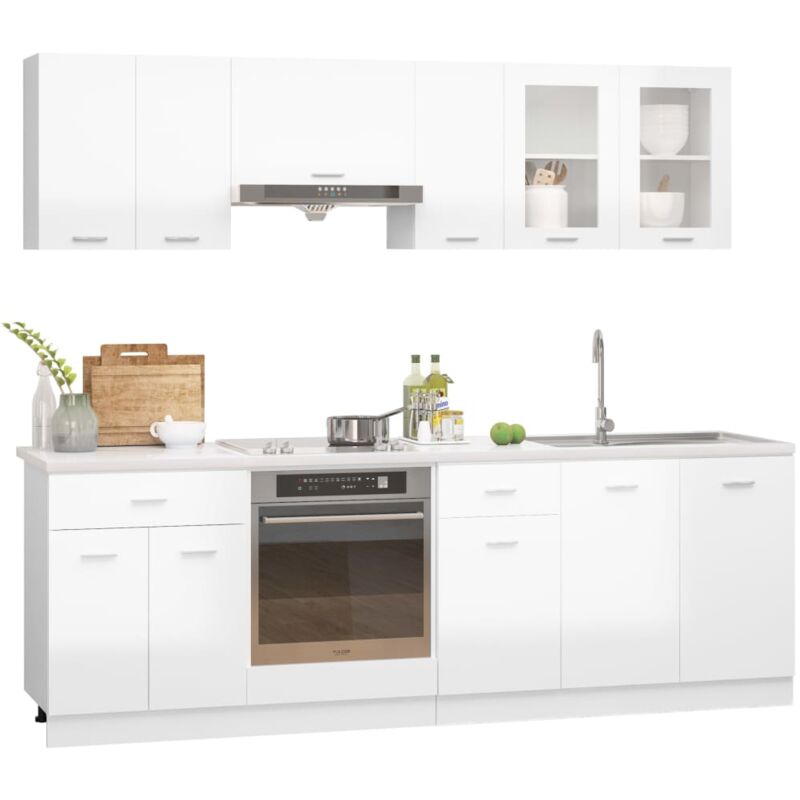 

Juego de muebles de cocina 8 piezas aglomerado blanco brillo - Blanco - Vidaxl