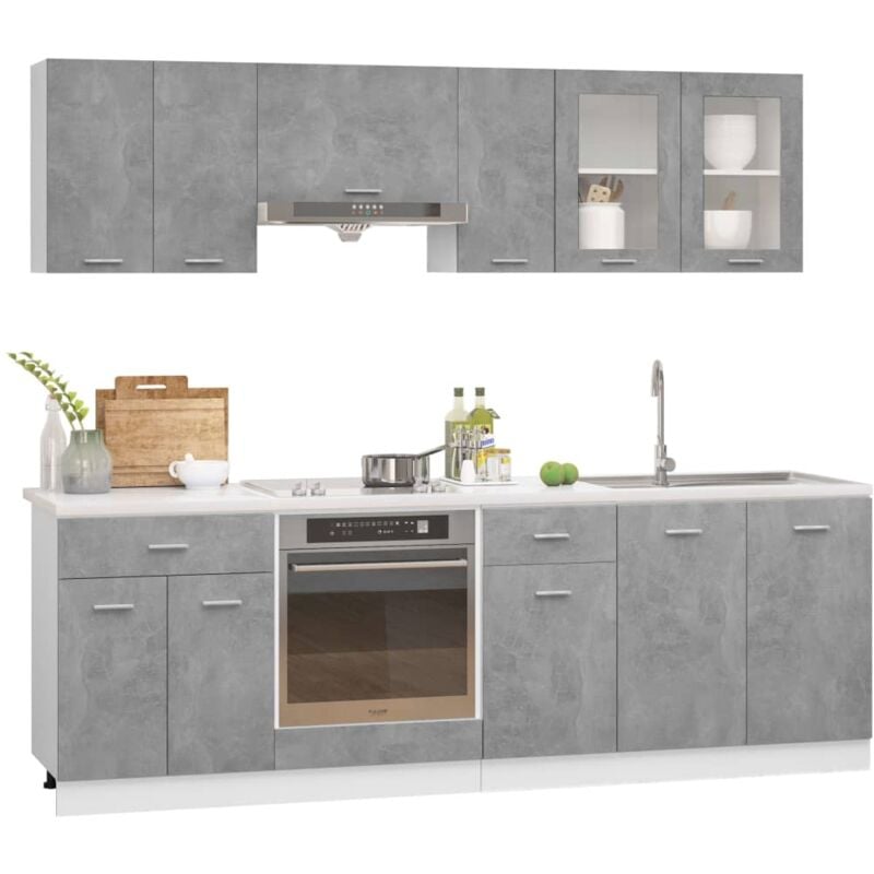 

Juego de muebles de cocina 8 piezas aglomerado gris hormigón - Gris - Vidaxl