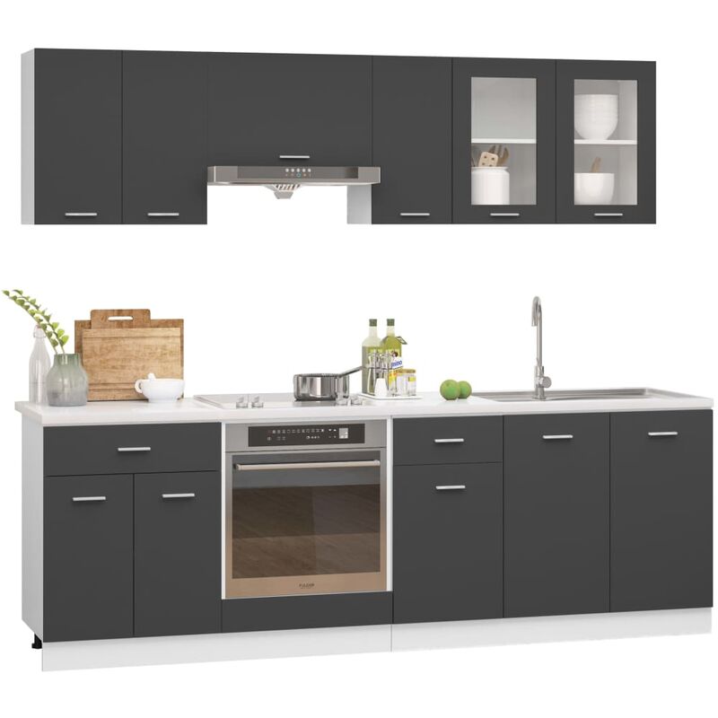 

Juego de muebles de cocina 8 piezas aglomerado gris - Gris - Vidaxl