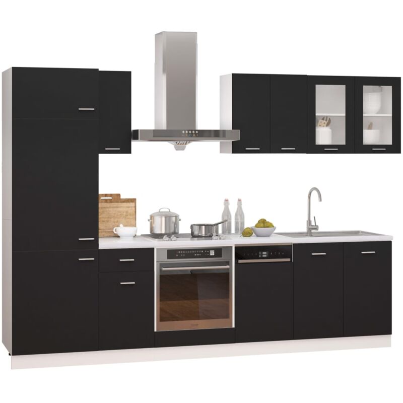 

Juego de muebles de cocina 8 piezas aglomerado negro - Negro - Vidaxl