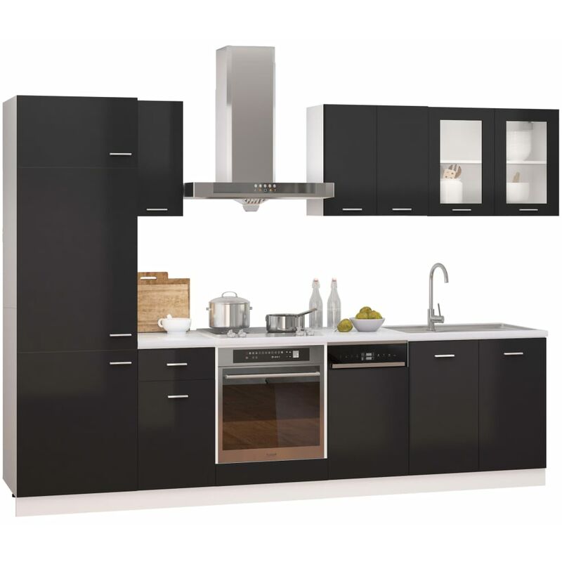 

Juego de muebles de cocina 8 piezas aglomerado negro brillo - Negro - Vidaxl