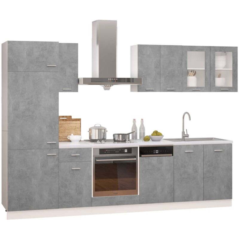 

Juego de muebles de cocina 8 piezas aglomerado gris hormigón - Gris - Vidaxl