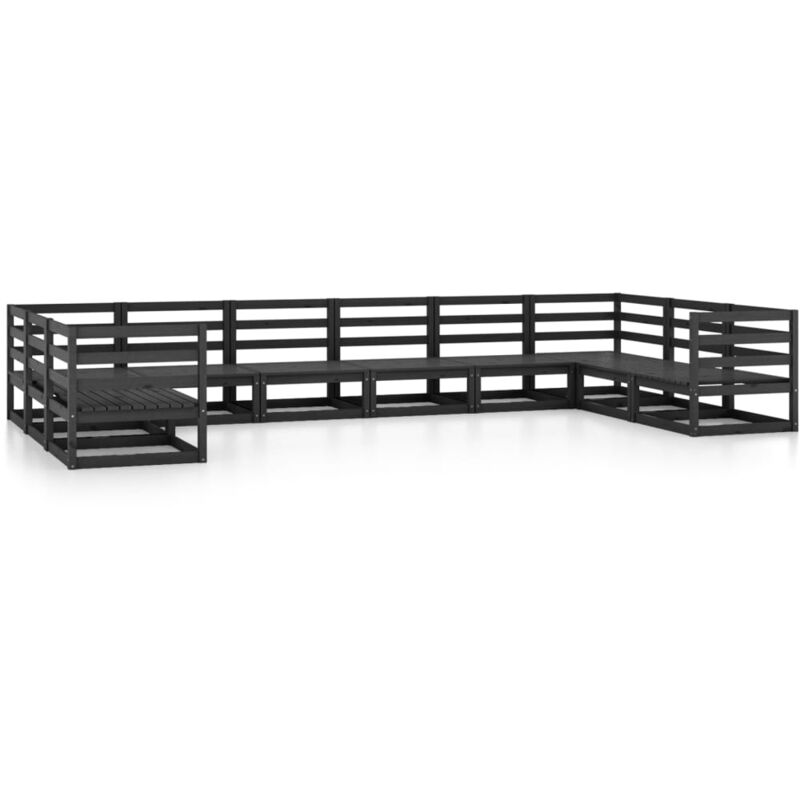 

Juego de muebles de jardín 10 piezas madera maciza pino - Negro - Vidaxl