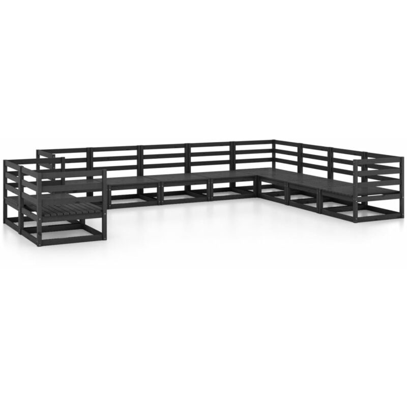 

vidaXL Juego de muebles de jardín 10 piezas negro madera maciza pino - Negro