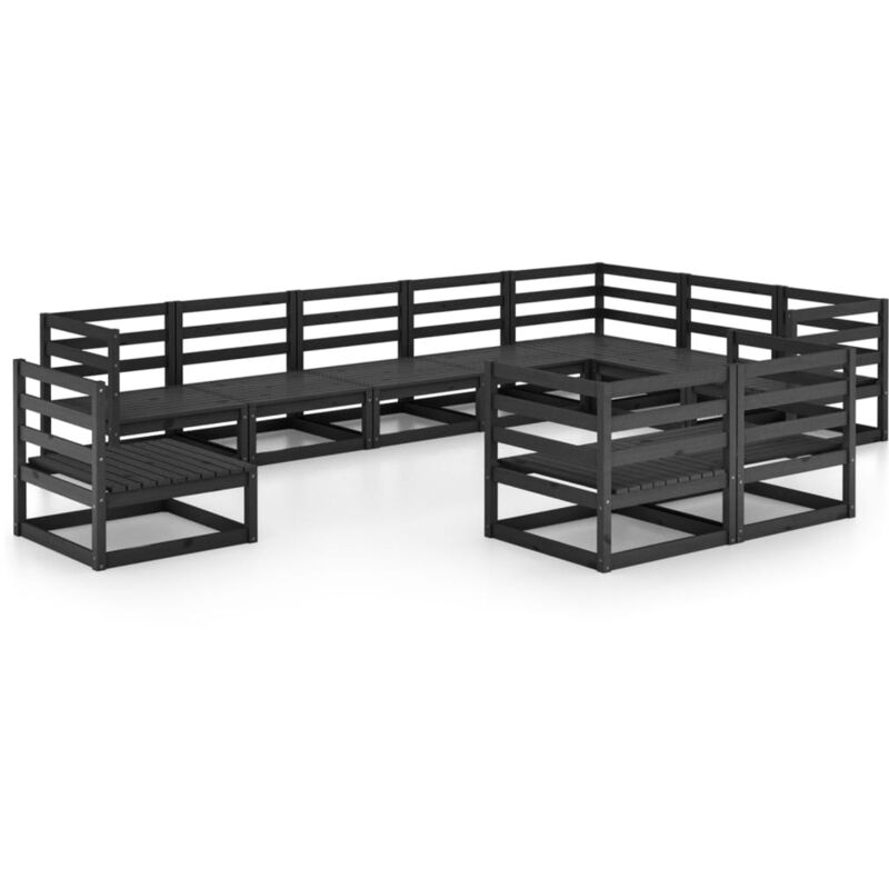 

Juego de muebles de jardín 10 piezas negro madera maciza pino - Negro - Vidaxl