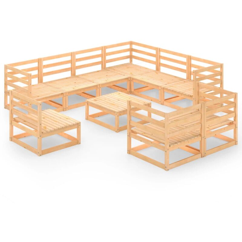 

vidaXL Juego de muebles de jardín 10 piezas madera pino maciza - Marrón