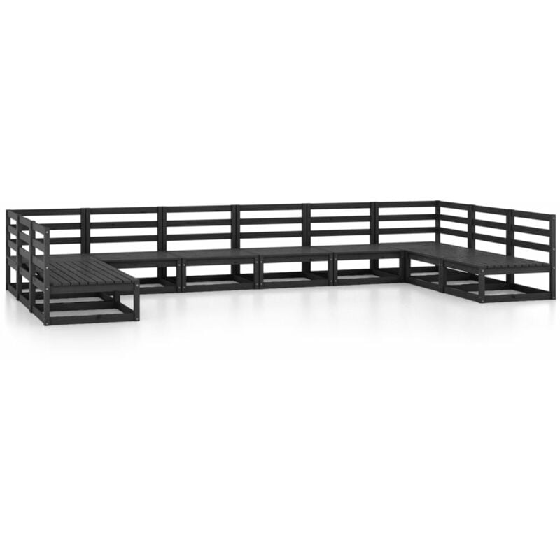 

vidaXL Juego de muebles de jardín 10 pzas y cojines madera pino maciza - Negro
