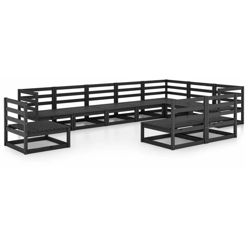 

Juego de muebles de jardín 10 pzas y cojines negro madera pino - Negro - Vidaxl