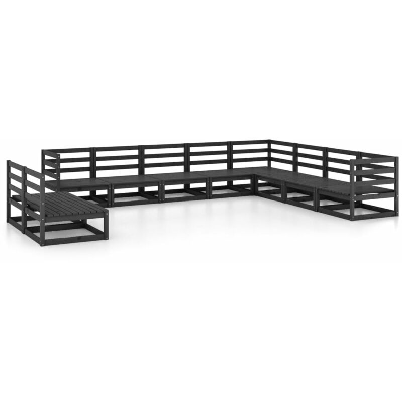 

Juego de muebles de jardín 10 pzas y cojines negro madera pino - Negro - Vidaxl
