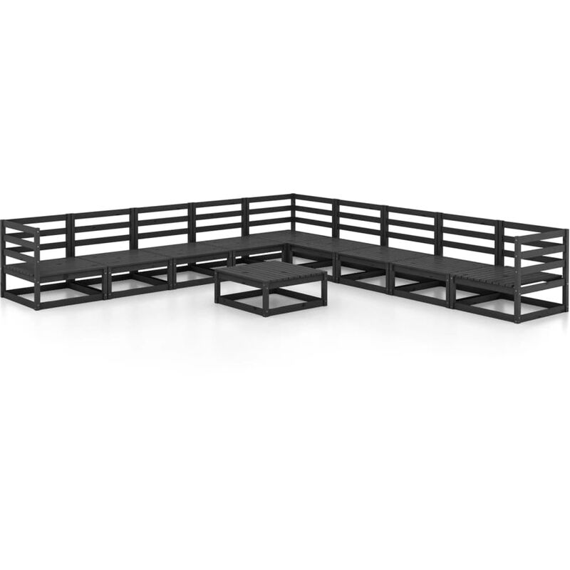 

Juego de muebles de jardín 10 pzas y cojines negro madera pino - Negro - Vidaxl
