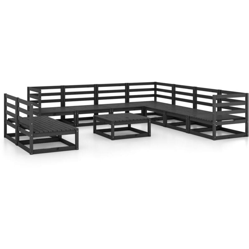 

Juego de muebles de jardín 10 pzas y cojines negro madera pino - Negro - Vidaxl