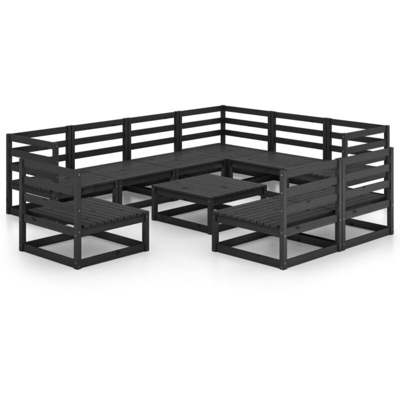

Juego de muebles de jardín 10 pzas y cojines negro madera pino - Negro - Vidaxl
