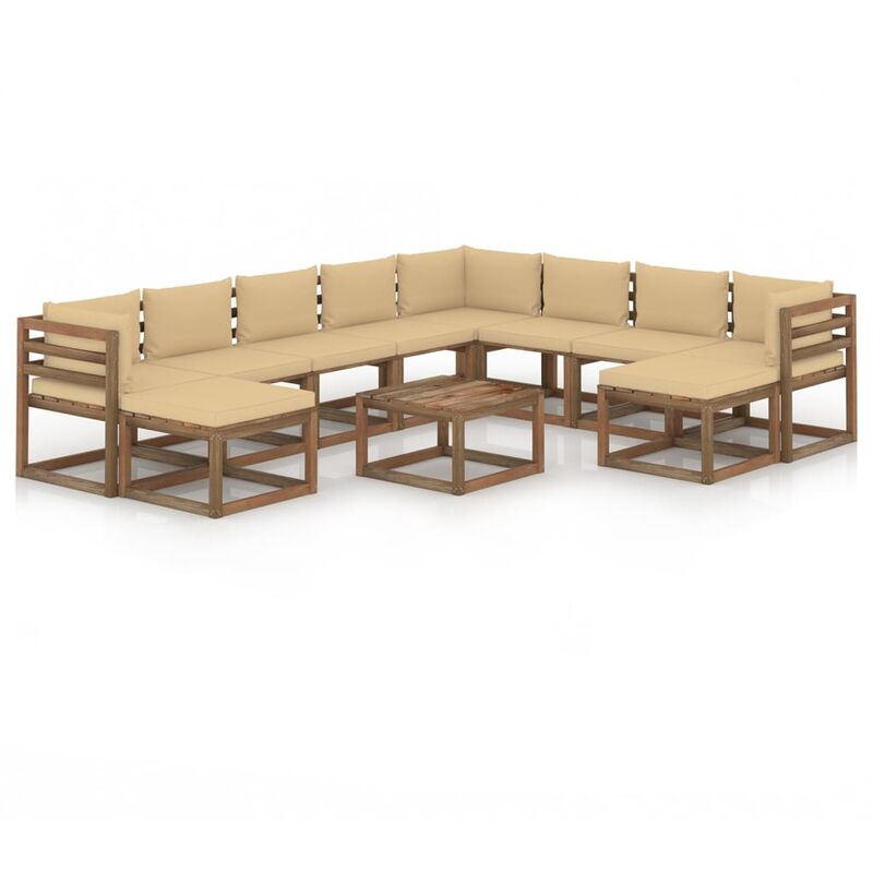 

Juego de muebles de jardín 11 piezas con cojines beige - Beige - Vidaxl