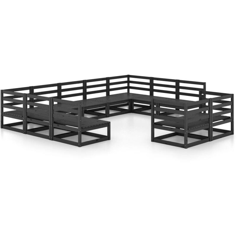 

Juego de muebles de jardín 11 piezas madera pino maciza - Negro - Vidaxl